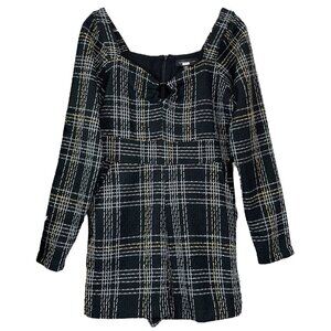 Slate & Willow RTR Plaid Tweed Keyhole Neck Romper Black Gold Silver Size XS